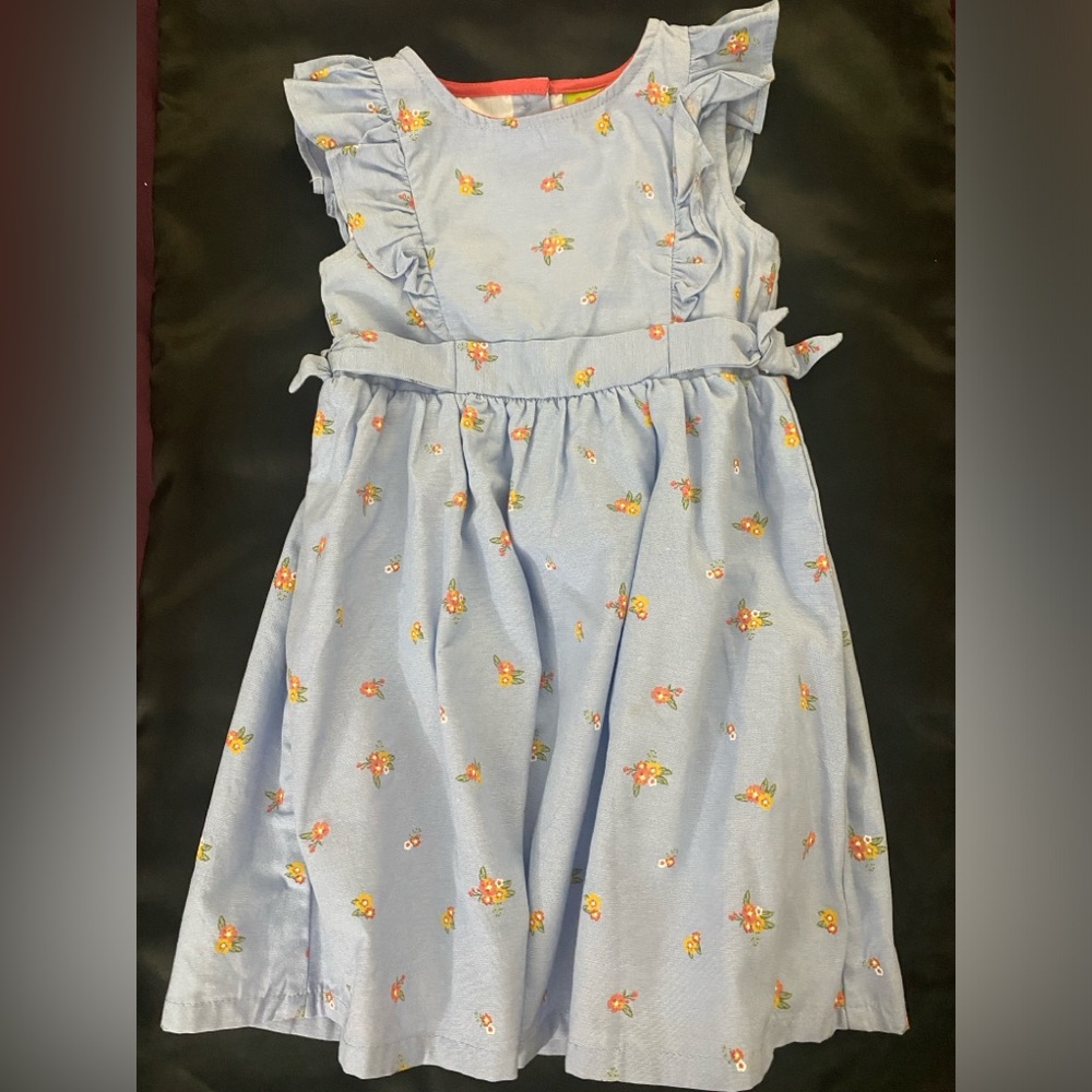 Girls Penelope Mack Ruffled Sleeveless Pinafore Style Dress Blue Floral 4T